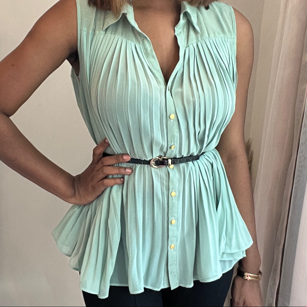 Sheer Tiffany green top.
